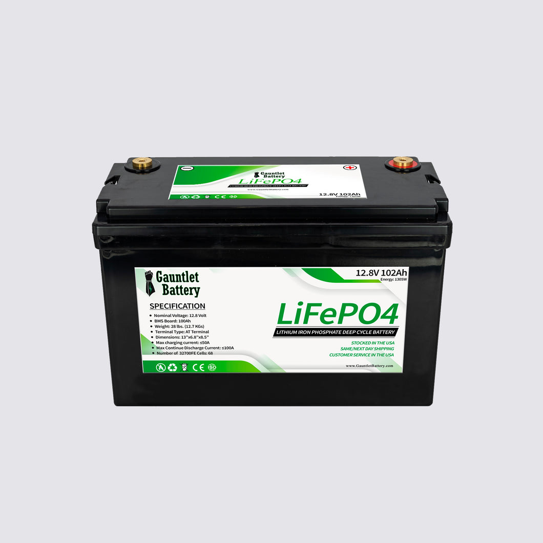 Gauntlet Battery 12V 100A LiFePO4 BMS Deep Cycle Battery with Built-in Bluetooth BMS