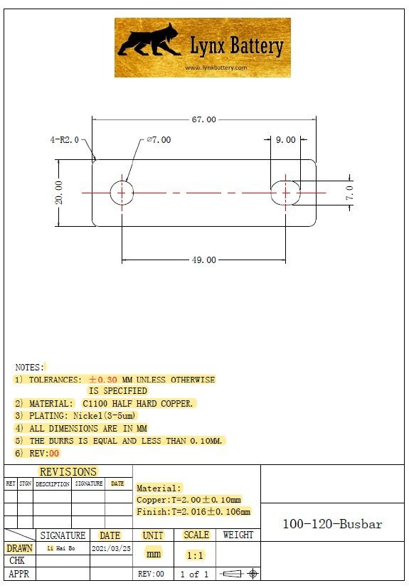 Gauntlet Battery LiFePO4 Cell Copper Nickel-Plated Bus Bar Connectors For 100A Prismatic Cells